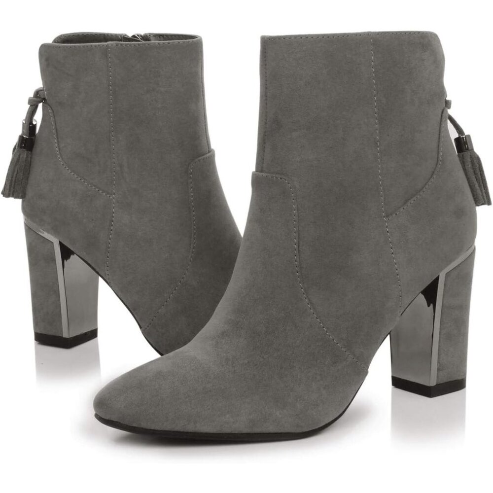 Women's Stylish Shiny Chunky Heel Dress Boot  Briana Grey - Picture 5 of 7